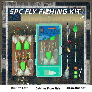 Yousya - Juego de 5 anzuelos para pesca con mosca, con plumas, palas giratorias, campanas y accesorios, de acero al carbono, para río - Product Image 2