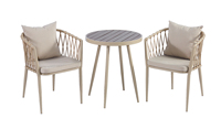 Ensemble moderne pour café et patio, meubles d'extérieur, table basse en aluminium avec corde pour bistro et chaises 2 places pour l'extérieur
