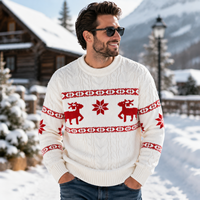 Pull de Noël personnalisé - Pull d'hiver tricoté à manches longues brodé - 100 % coton pour homme - Anti-plis
