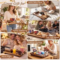 Plateau d'appoint pour canapé en bois d'acacia, à placer entre les coussins, avec support de téléphone rotatif et porte-gobelet, plateau pliable pour boissons et collations