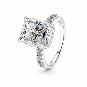Anillo de Moissanita Corte Radiante Color D, Plata de Ley 925 Auténtica, Anillo S925 Brillante para Mujer, Regalo de Joyería - Product Image 1