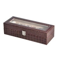 Haute qualité six crocodile PU boîte de montre à clapet verre présentoir montre boîte de rangement spot en gros
