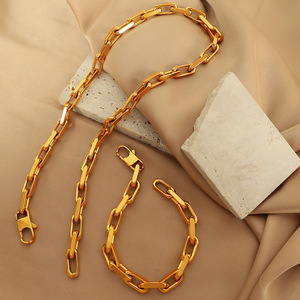 Chunky <b>Chain</b> Necklace And Bracelet Set Gold Cuban Link <b>Titanium</b> Steel Unisex Hip Hop Jewelry - Product Image 2