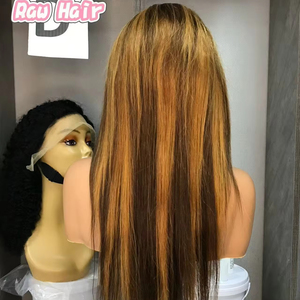 Perruque sans colle en cheveux humains, ultra-lisse, avec mèches ombrées, Lace Front P4/27 Blond Miel, pré-épilée, ligne de cheveux naturelle - Product Image 1