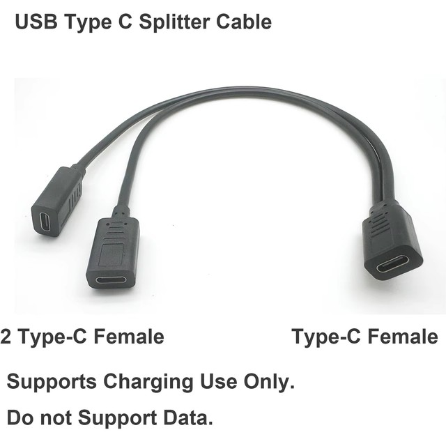 USB C Splitter Charge Cable USB Type C Female to Dual 2 USB Type C Female Splitter Y Charge Connector Cable Only for Charging