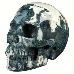 Crâne en Agate Mousse Naturelle Sculpté à la Main, Pierre de Guérison en Cristal pour Reiki, Méditation, Équilibrage des Chakras, Décoration d'Intérieur et Collection - Product Image 6