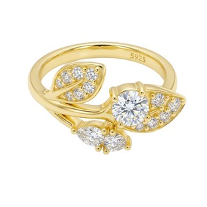 Bague en argent sterling S925 en forme de feuille avec moissanite pour femme, design branche ouverte, empilable, pour mariage, promesse, bijou fin, cadeau - Product Image 5