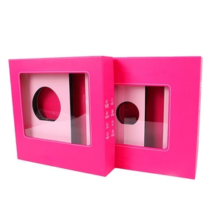 Custom Logo Printed Lid And Base Paper Box With Clear Window Face Cleaner Set Packaging Wholesale Square Pink