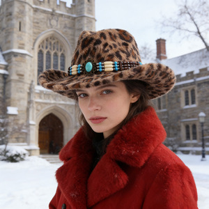 Sombrero Vaquero con Estampado de Leopardo ZhenXi, Talla M56-58cm, Estilo Bohemio, Fedora para Mujeres y Hombres, Accesorio de Moda Occidental - Product Image 4