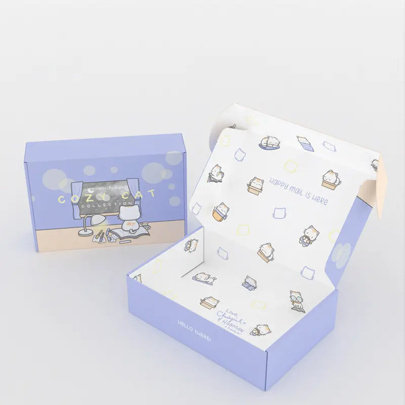 Kotak kemasan produk elektronik digital kartun biru lipat grosir kotak warna bergelombang cetak khusus