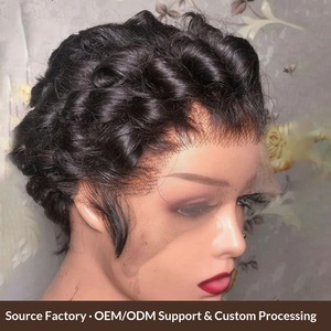 Perruque Lace Frontale 13*4, coupe afro courte de 4 pouces, style elfe, en cheveux humains Remy, bouclés courts - Product Image 3