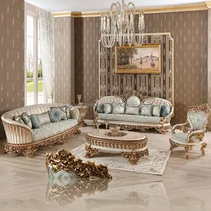 欧式金色沙发套装经典客厅别墅豪华家具手工雕花木质布艺沙发