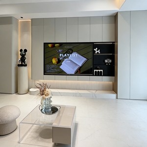 Ensemble de meuble TV intégré de couleur claire moderne, meubles de salon minimalistes, armoire de rangement de luxe sur pied - Product Image 4