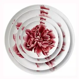 Set di piatti da sposa in ceramica con piatto da pane in porcellana Bone China con fiore bordeaux di nozze di lusso