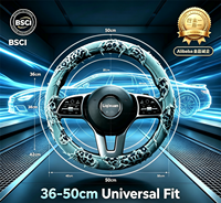 Accessoires intérieurs de voiture innovants transfrontaliers, housse de volant universelle en denim de lin à imprimé léopard tendance