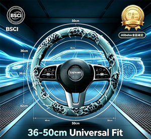Accessoires intérieurs de voiture innovants transfrontaliers, housse de <span class=keywords><strong>volant</strong></span> universelle en denim de lin à imprimé léopard tendance - Product Image 6