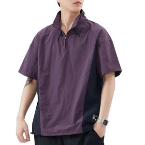 เสื้อยืดทรงบ็อกซี่โอเวอร์ไซส์ คอซิปครึ่งตัว แขนเสื้อแบบดรอปโชว์เดอร์ สไตล์สปอร์ตสตรีทแวร์ สำหรับผู้ชาย คุณภาพสูง พร้อมโลโก้สั่งทำพิเศษ - Product Image 6