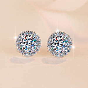 USA Stock VVS Moissanite Diamond Halo Earring Men Flower Cluster Women Jewelry Gifts 925 <strong>Sterling</strong> <strong>Silver</strong> <strong>Stud</strong> - Product Image 1