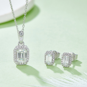 Cổ điển Halo thiết kế đồ trang sức mỹ bán buôn 925 Sterling Silver bạc vvs kim cương GRA chứng nhận Emerald cắt moissanite trang sức Set - Product Image 5