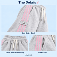 Smiledotkids Pantalons de jogging personnalisés pour enfants Gris Rose Rayures latérales Polaire doux OEM ODM Vêtements en gros pour tout-petits garçons et filles
