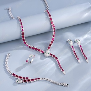 925 Silver Cultivated <b>Ruby</b> Set Shines Luxuriously, Serpentine Style for Business, Holiday, and Special Occasions-A Great Gift L - Product Image 1