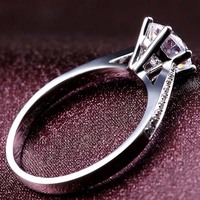 Bague de fiançailles classique en laiton avec diamant simulé JZ010 de 1 carat, pour femme, huit cœurs huit flèches, zircone dorée