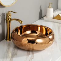 Lavabo sur pied en céramique moderne, finition plaqué or, noir mat ou rose doré, pour salle de bain