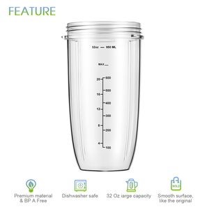 Vaso de repuesto de 32 oz con cuchilla extractora de acero inoxidable, 2 anillos de sellado, compatible con la licuadora eléctrica Nutri 600W/900W - Product Image 2