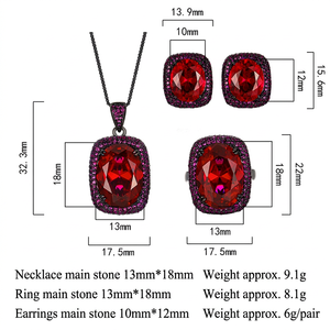 Eco-friendly Copper Zircon Simulant Black Gold Plated Halo <b>Earrings</b> Imitation Ruby Necklace Engagement Ring Jewelry Set Wedding - Product Image 6