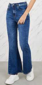 Jean en denim pour femme, confortable, écologique, coupe bootcut, délavé au sable, teint en pièce, respirant, lavable, couleur unie, taille mi-haute, collection automne - Product Image 4