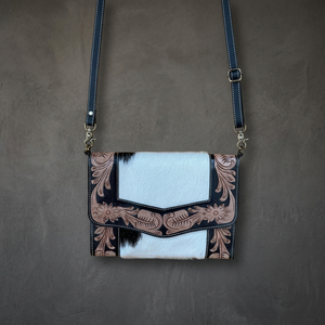 Western Genuine Leather Lady Fashion Women's Crossbody <b>Bag</b> Floral Embroidery Brown White Design Single Adjustable <b>Strap</b> Daily - Product Image 4