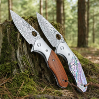 Couteau de poche Damas, couteau pliant personnalisé, couteau tactique de chasse, de camping et de survie, manche en bois/coquille, outil EDC BS305
