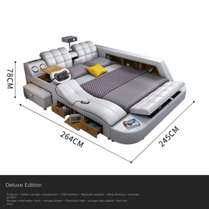 Akıllı ayarlanabilir masaj depolama Modern basit Tatami ana yatak odası ahşap deri sanat yumuşak çok fonksiyonlu düğün çift kişilik yatak - Product Image 6