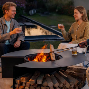 Ensemble de meubles de patio extérieur avec foyer extérieur de 120 cm (47 pouces), foyer en métal 3 en 1 avec barbecue et table extérieure - Product Image 2