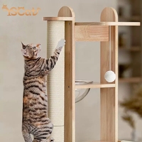 Arbre à chat de luxe moderne en bois massif de 125 cm, grand arbre à chat avec griffoir et maisonnette, meuble blanc