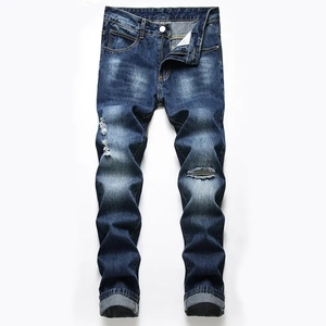 Liquidation en gros : Jeans pour hommes tendance, rétro, en coton respirant, coupe droite et slim, délavés à l'acide, effet usé et déchiré - Product Image 3