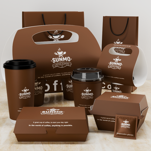 Elegante <span class=keywords><strong>Set</strong></span> di Imballaggi Personalizzabili Marroni per Asporto - Tazze da Caffè, Contenitori per <span class=keywords><strong>Pranzo</strong></span> e Sacchetti di Carta Brandizzati per Caffetterie - Product Image 1
