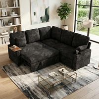 Sofa Bed Modular 81 inci, Sofa Tidur Lipat, Sofa Persegi, Sandaran Dapat Disesuaikan, Meja Samping Putar 360 Derajat, Dapat Diubah Menjadi Tempat Tidur, Cocok untuk Apartemen dan Sekolah