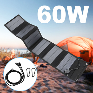 Panneau solaire portable pliable noir 60W - Chargeur USB - Kit de charge solaire miniature 6 pièces pour l'extérieur - Efficacité 20% - Camping - Randonnée - Product Image 1