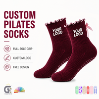 Chaussettes de Pilates personnalisées marron, respirantes, en coton premium côtelé, avec joli nœud, pour le yoga et le ballet, pour femmes
