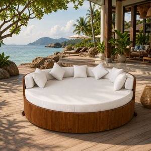 Luxury Outdoor Round Daybed with Curved Wooden Backrest for Villa & Resort Specialty Size Wholesale Price - Product Image 5