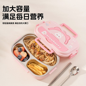 Boîte à lunch mignonne en forme de lapin fraise, couvercle en plastique rose, forme rectangulaire, pour enfants et usage au bureau - Product Image 4