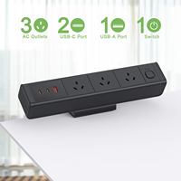 Multiprise intelligente à clipser pour meubles, 65W, charge rapide, port USB-C, 3 prises US avec interrupteur de réinitialisation pour la maison, le bureau et les postes de travail