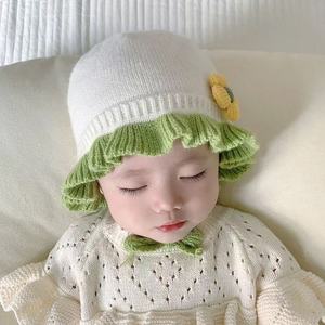 Xi Boyu – chapeau tricoté pour bébé avec fleur, bonnet chaud pour filles de 0 à 24 mois, automne et hiver - Product Image 2