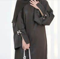 Robe Abaya en brocart marron 3D jacquard ornée de nœuds et de manches papillon avec ensemble hijab pour femmes musulmanes modestes, soirée