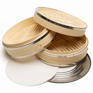 Cuiseur vapeur en bambou 10 pouces, 2 niveaux, double couche, pour soupes, pains électriques, cuisson vapeur, <span class=keywords><strong>dim</strong></span> <span class=keywords><strong>sum</strong></span> à la maison, multicouche - Product Image 1
