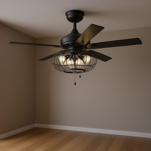Modern Ceiling Fan 5 Blades 6 Speeds <b>LED</b> <b>Light</b> Caged Design Remote <b>Control</b> Semi Embedded Living Room - Product Image 2