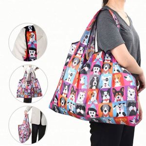 Custom Cartoon Superet Foldable Tote Storage Bag Eco-friendly Reusable Waterproof <b>Folding</b> Shopping Bag in a Pocket - Product Image 2