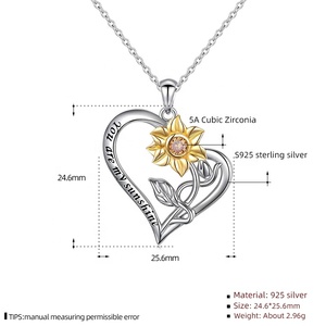 GP98 925 argento Sterling ciondolo collana a forma di cuore di girasole ciondolo tu sei il mio sole ciondolo collane regalo per donna - Product Image 5
