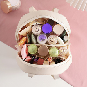PU Waterproof <strong>Makeup</strong> Cosmetic <strong>Bag</strong> Travel Durable Toiletry <strong>Bag</strong> with Two Handle Strap for Women Custom Logo Lipstick <strong>Compartment</strong> - Product Image 5
